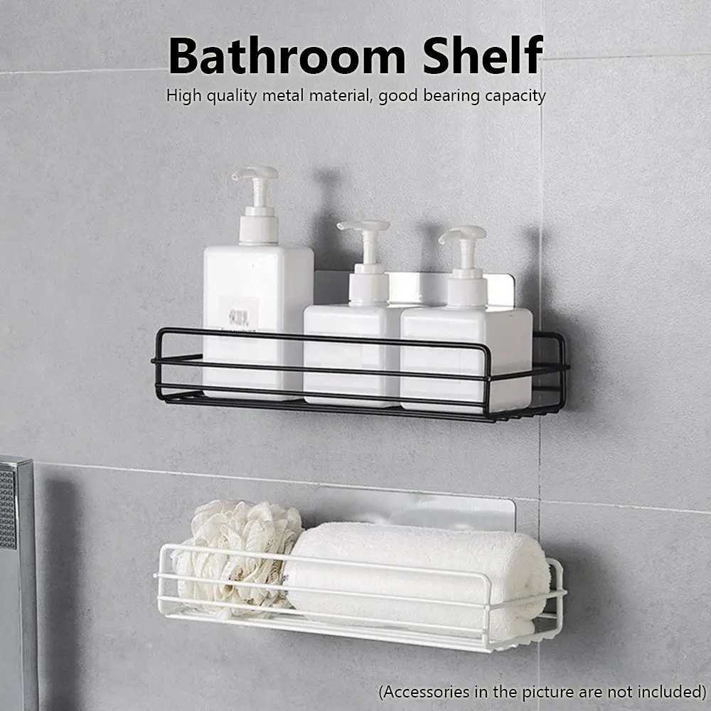 Bathroom Storage Rack Kitchen Organizer Shelf Black Shelves Corner Frame Iron Shower Mounted Caddy Rack Shampoo Holder