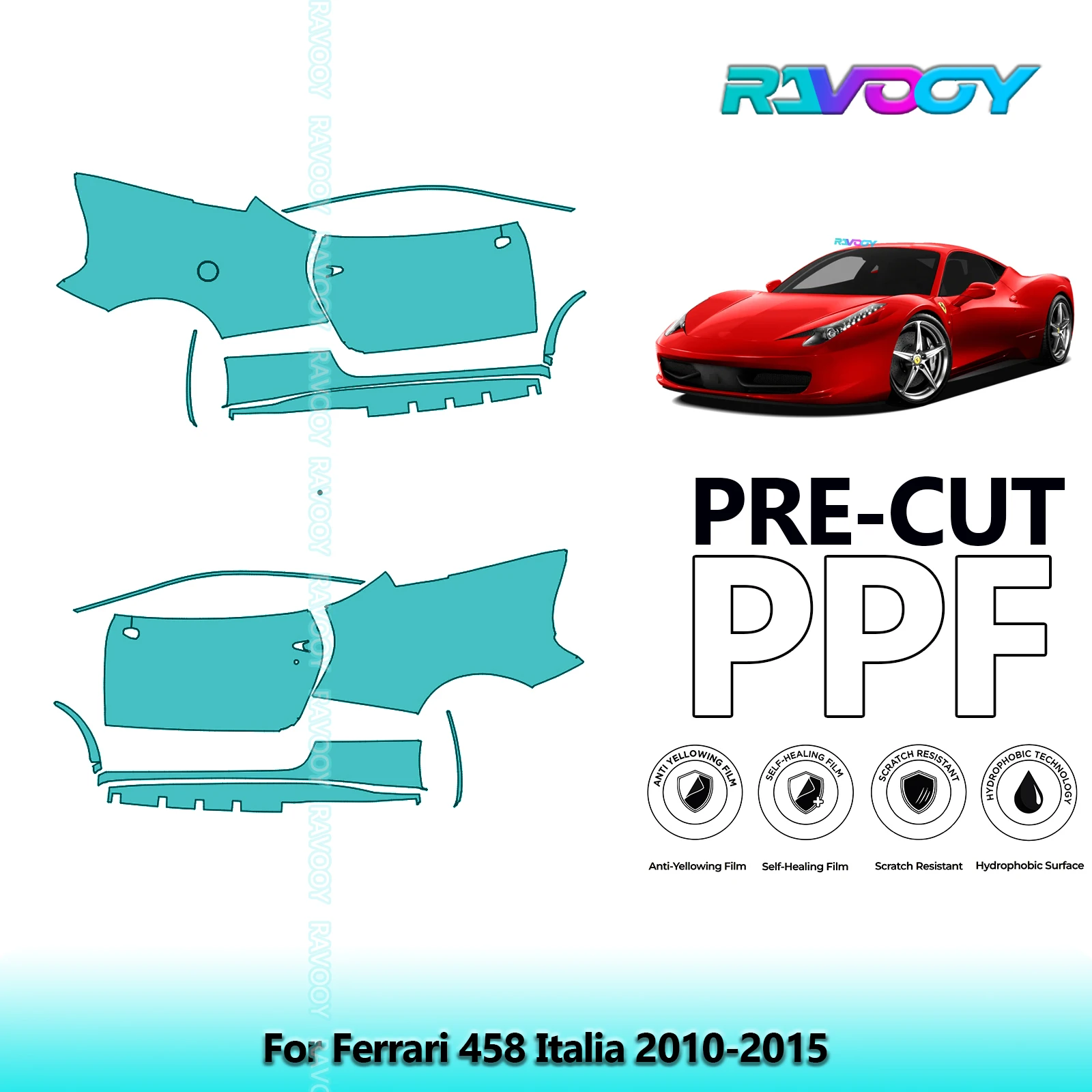

For Ferrari 458 Italia 2010-2015 8.5mil Clear Matte Pre-Cut PPF Door & A/B Pillar Kit TPU Paint Protection Film Set