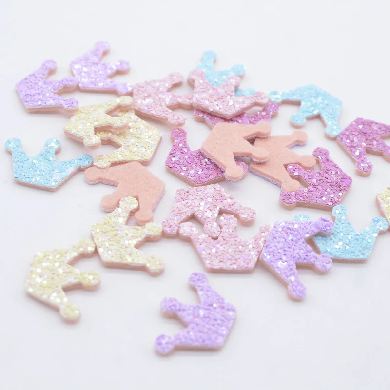 50Pcs 3CM Glitter Fabric Padded Crown Applique for Crafts Stick Supplies DIY Headwear Hair Clips Bow Decor Accessory Patches