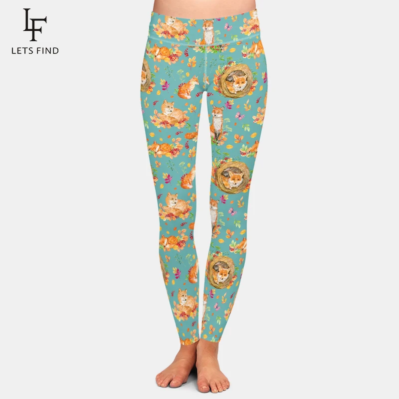 LETSFIND-Leggings con estampado de zorros para mujer, Leggings elásticos de cintura alta, de alta calidad, a la moda, nuevos