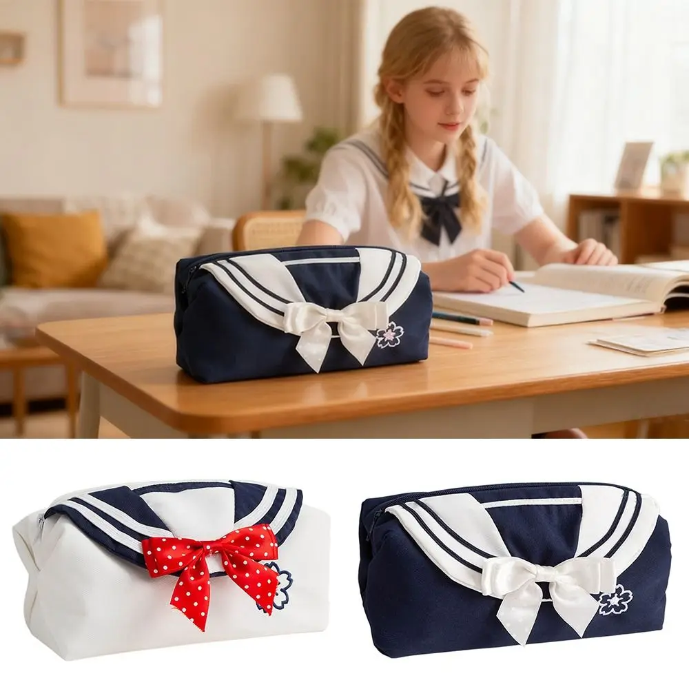INS JK Bowknot Pen Bag Soft Touch Large Capacity Pencil Case Portable Pen Pouch Students Gift