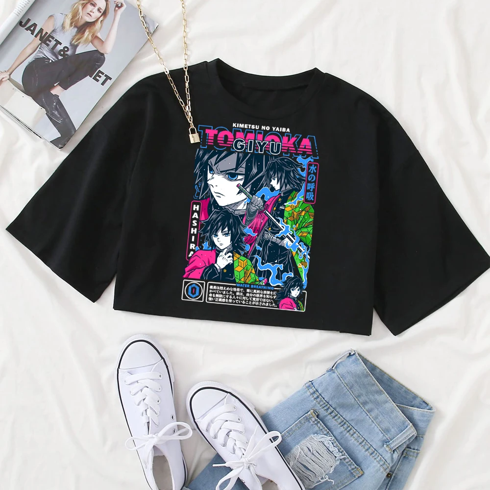 

Anime Demon Slayer Tomioka Giyuu Shirt Women O-Neck Short Sleeves Crop Tops T-shirt Fans Gift