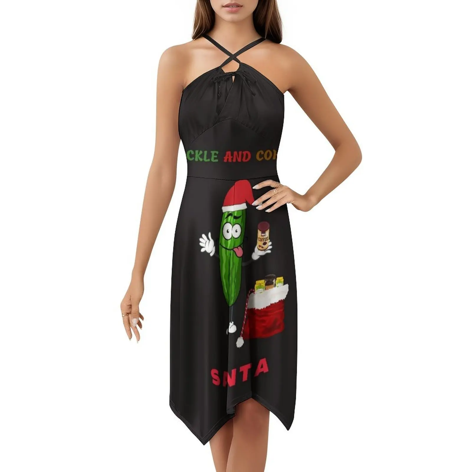 فستان قصير على طراز المخلل والقهوة سانتا بريبي للنساء على شكل حرف a فضفاض مناسب فستان يوم غير رسمي Marvacousins246 مخلل Andhave A