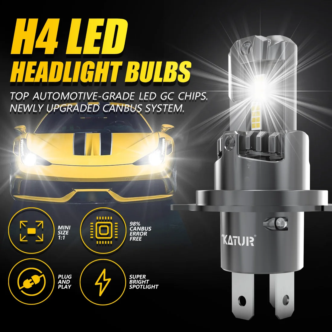 Katur 2x H4 9003 High Low Beam Led Car Headlight 20000Lm 6000K With Fan Canbus Super Bright  Fog Lamps For Lada Granta 2011~2023