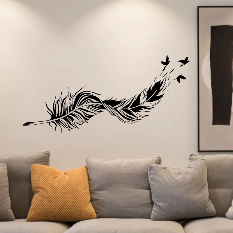 Adesivo de Parede Curvo com Pena e Pássaro Voador, Decalque de Sonho Grande, Amor Inspirador para Quarto, Sala de Estar e Sala de Brincar # 4
