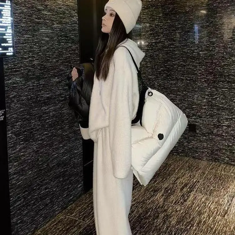 

plus Size Casual Hoodie And Wide Leg Pants Two Piece Set for Women Autumn Winter Faion Comfortable Loose Fit Korean Sle