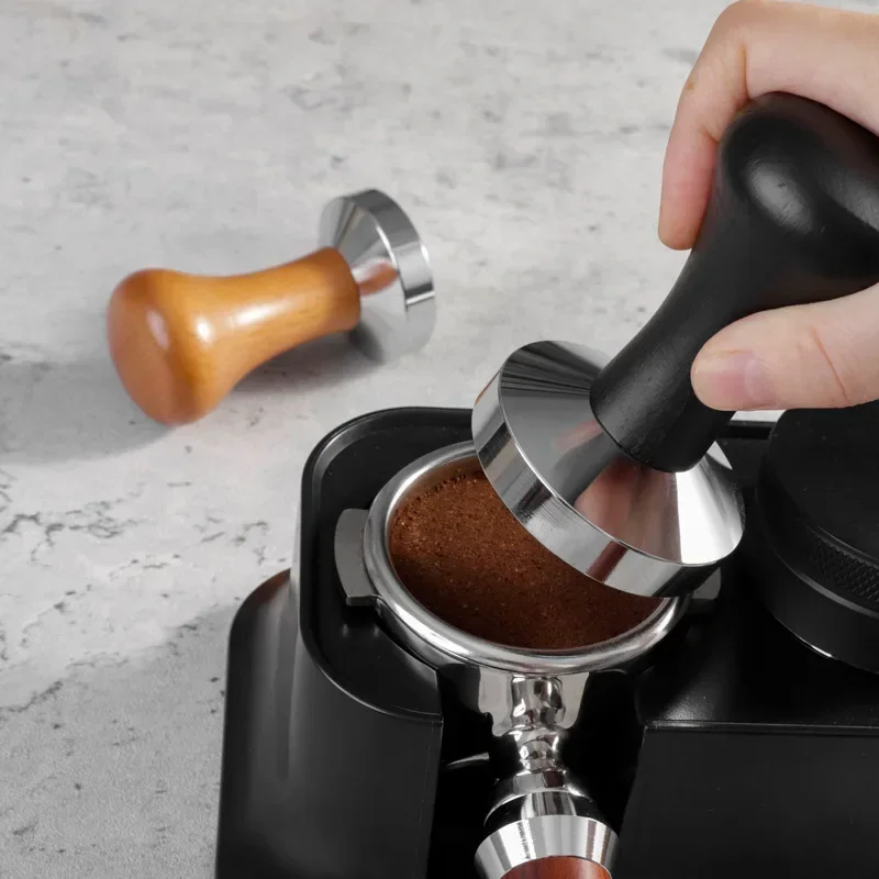 Tamper kopi gagang kayu 49mm 51mm 53mm 58mm baja tahan karat Espresso Tamper kopi Tamper tekan dasar datar aksesoris kopi