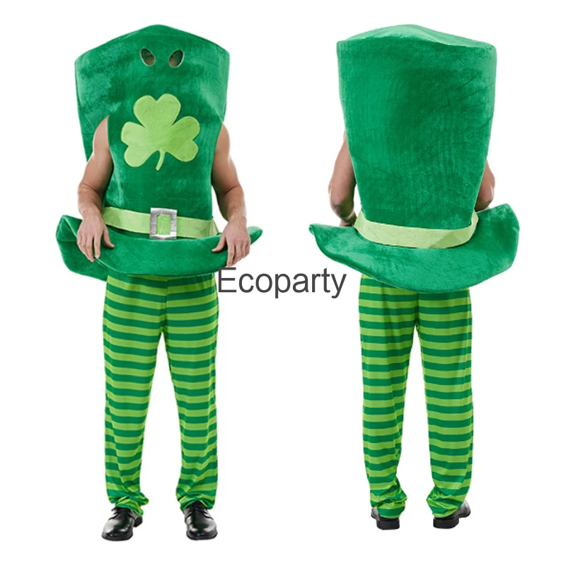 2024 neue st. Patrick's Day Kobold Kostüme für Männer Frauen Erwachsenen Halloween Karneval Glück Klee Cartoon Hut Maskottchen Kostüm