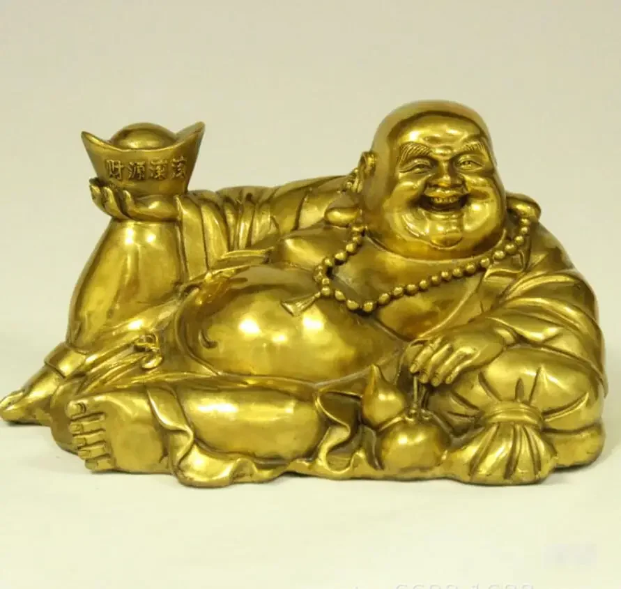 Copper Maitreya Buddha's Wealth Source Decoration Rolling Wealth God Decoration Fengshui Home Crafts Laughing Buddha Large