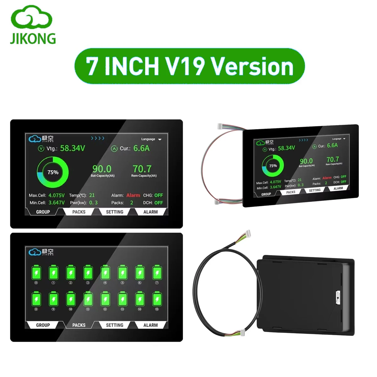 jk-bmsスマート7インチv19-lcdディスプレイlifepo4バッテリー保護ボード4s-8s-100a-200aインテリジェントケーブルスタートアクセサリー