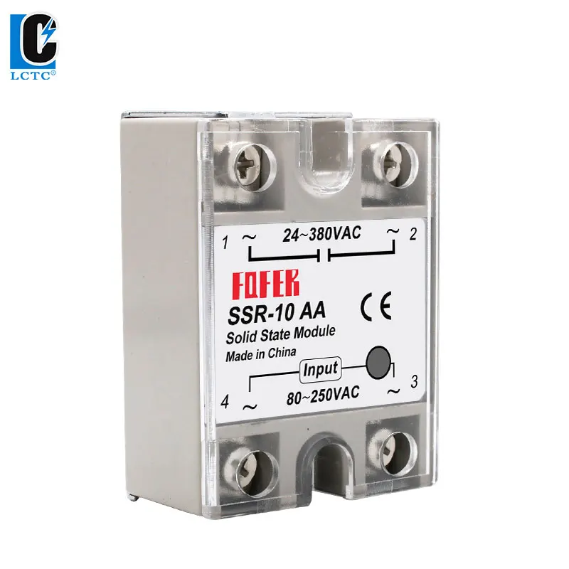 LCTC 1pcs Solid State Relay Single Phase Non-contact SSR DC To DC AC To AC DC To AC 24-380VAC 10A 25A 40A 50A 60A 80A 100A