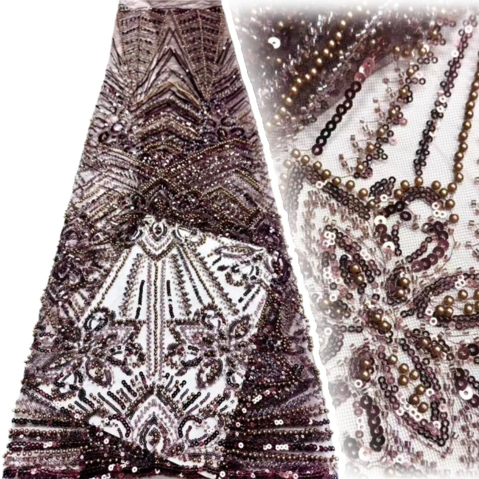 

African Sequins Beaded Groom Lace Fabric High Quality French Tulle Lace Fabric Embroidery Nigerian Lace Fabrics Material CC1821