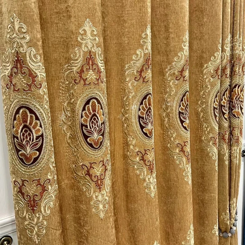 1 Piece  European Embroidered Curtains High Quality Tulle for Living Room Bedroom Kitchen Apartment Blue Brown Custom Curtains