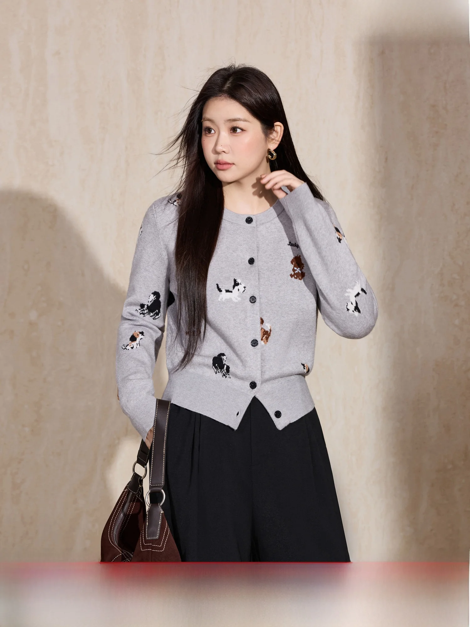 

Soft Knitted round Ne Sweater Dog Pattern Embroidery Large Size Women's Spring Slimming Top Comfortable Breathable Faionable