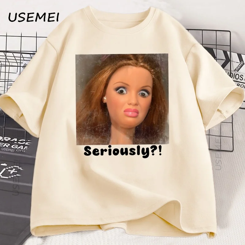 Seriously Disgusted Doll Face T-shirt Men Women Funny Weird Y2K Tee Trendy Cotton Short Sleeve Printed Tshirt Streetwear Tees
