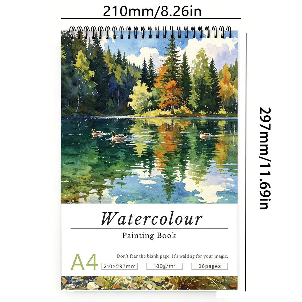 A4/A5 Watercolor Pad,180gsm acid-free drawing paper,26 sheets,good water absorption & anti-bleed,fits watercolor,ink and mixed m