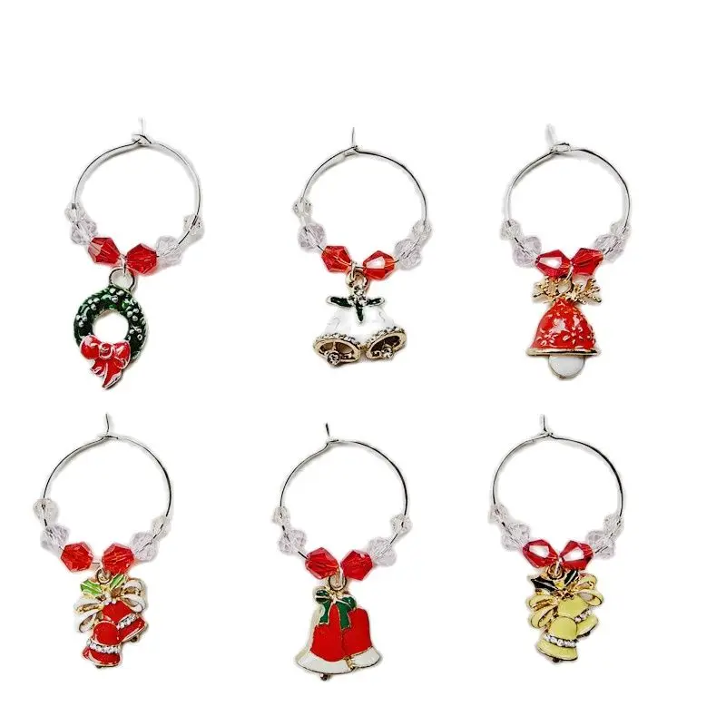 Set of 6pcs Christmas Party Wine Glass Marker Charms Rings Marker Bar Table Decorations