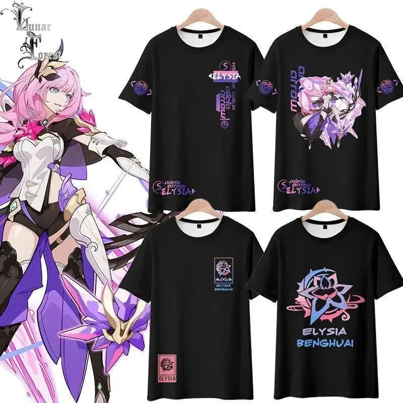 

Honkai impact 3 elysia 3d printing T-shirt summer fashion round neck short sleeve popular game streetwear 2024