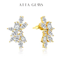 ATTAGEMS Luxury S925 Sterling Silver Moissanite Stud Earrings for Women Man Wedding Engagement Party Gift Exquisite Jewelry Sets