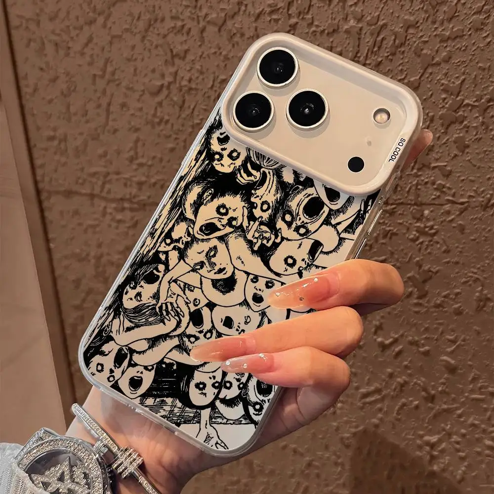 الرعب كاريكاتير J-Junji Ito جراب هاتف آيفون 17 16 15 14 13 12 برو ماكس زائد الملونة التدرج لينة غطاء خلفي من البولي يوريثان