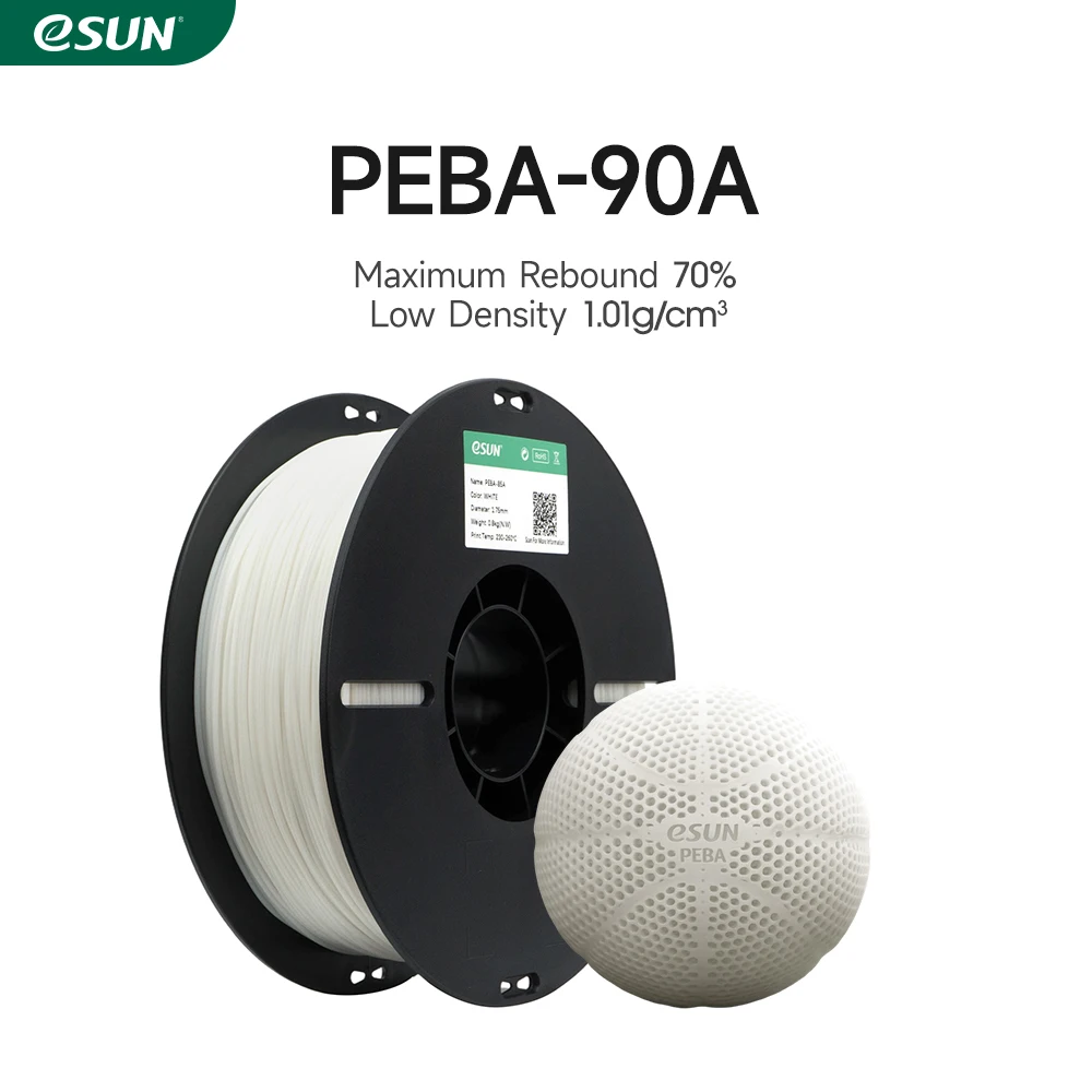 

eSUN Light Weight PEBA-90A 3D Filament Flexible 0.8KG 1.75mm High-elasticity PEBA 3D Printing Filament Cold Resistance PEBA-90A