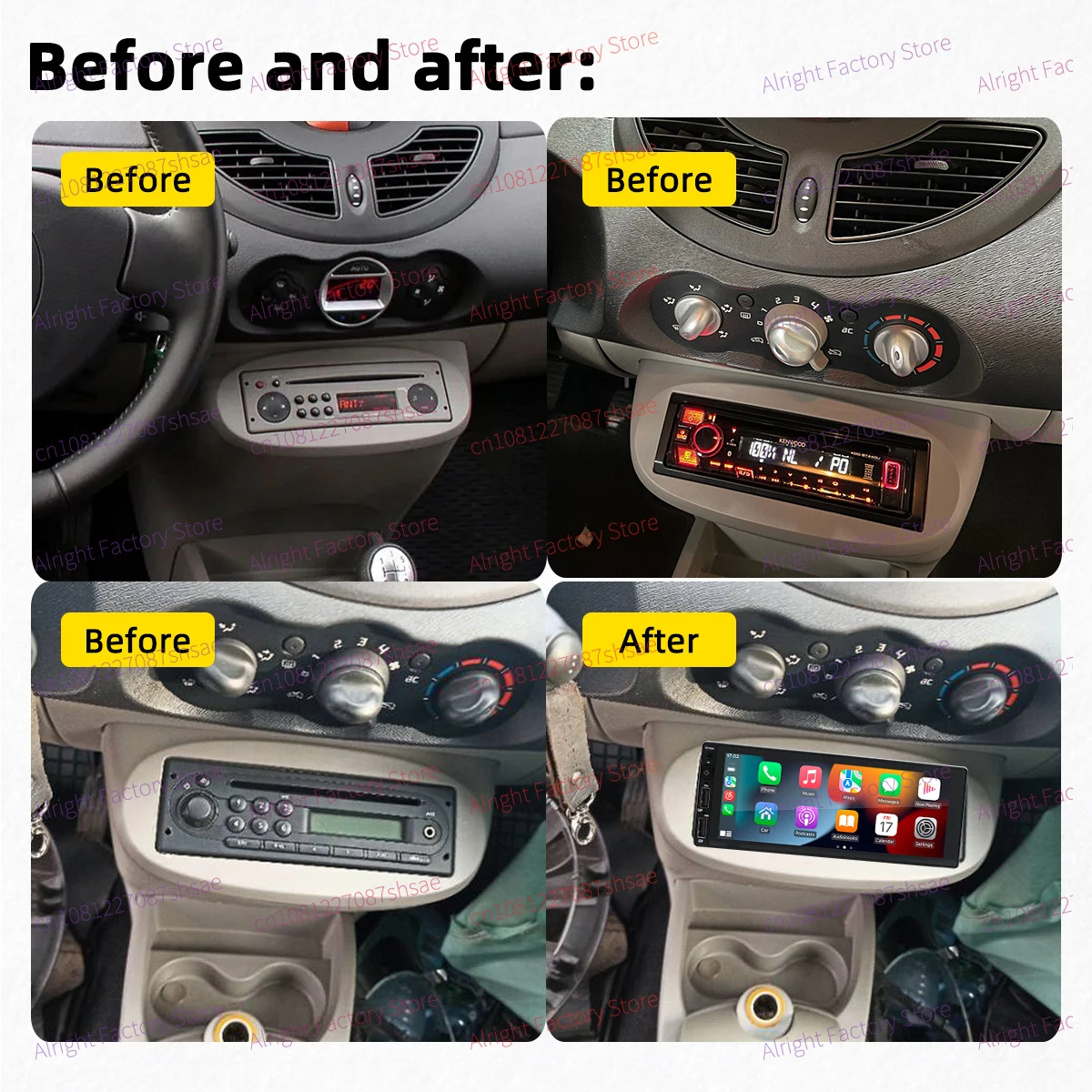 CarPlay Android Car Stereo 1 Din Head Unit for Renault Twingo II 2007-2016 Autoradio with Navigation BT Multimedia