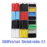 580Pcs Heat Shrink Tubing Insulation Sleeves Car Cable Sleeving 2:1 Assortment Wrap Wire Kit Polyolefin Internal Diameter Tubes