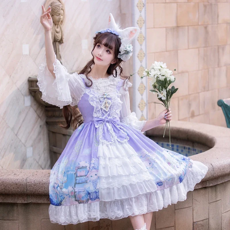 Robe de Style Lolita Jsk en Dentelle pour Femme, Réplique Japonaise, Cosplay, Élégante, à Bretelles, de ix, Girly, Rétro, Victoria, Dessin Animé