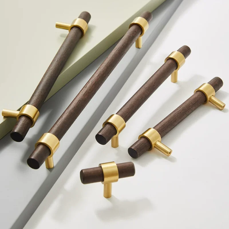 Nordic Modern Kitchen Storage Cabinet Pulls Gold Brass Black Walnut Furniture Handles Cupboard Wardrobe Drawer Door Wood Knobs