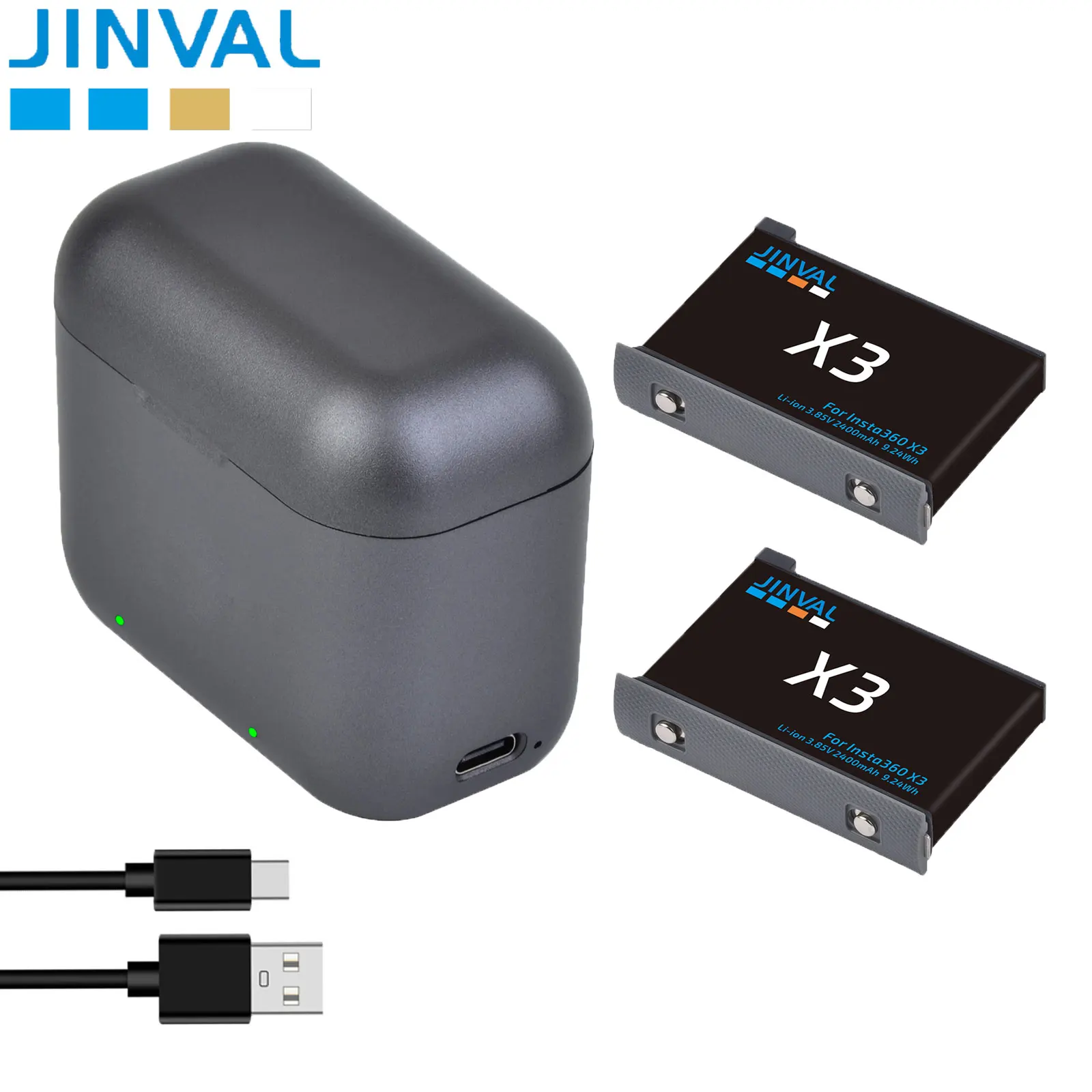 JINVAL 2400mAh Batteries For Insta360 ONE X3 Battery + 2-Slot Fast Charging Case Insta 360 X 3 Action Camera Accessories