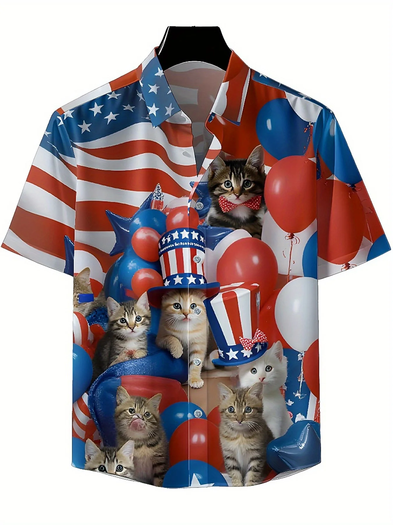 Men's Plus Size Hawaiian Shirts Cat and Balloon Pattern,New Summer Fashion Tops,Hip Hop Streetwear
