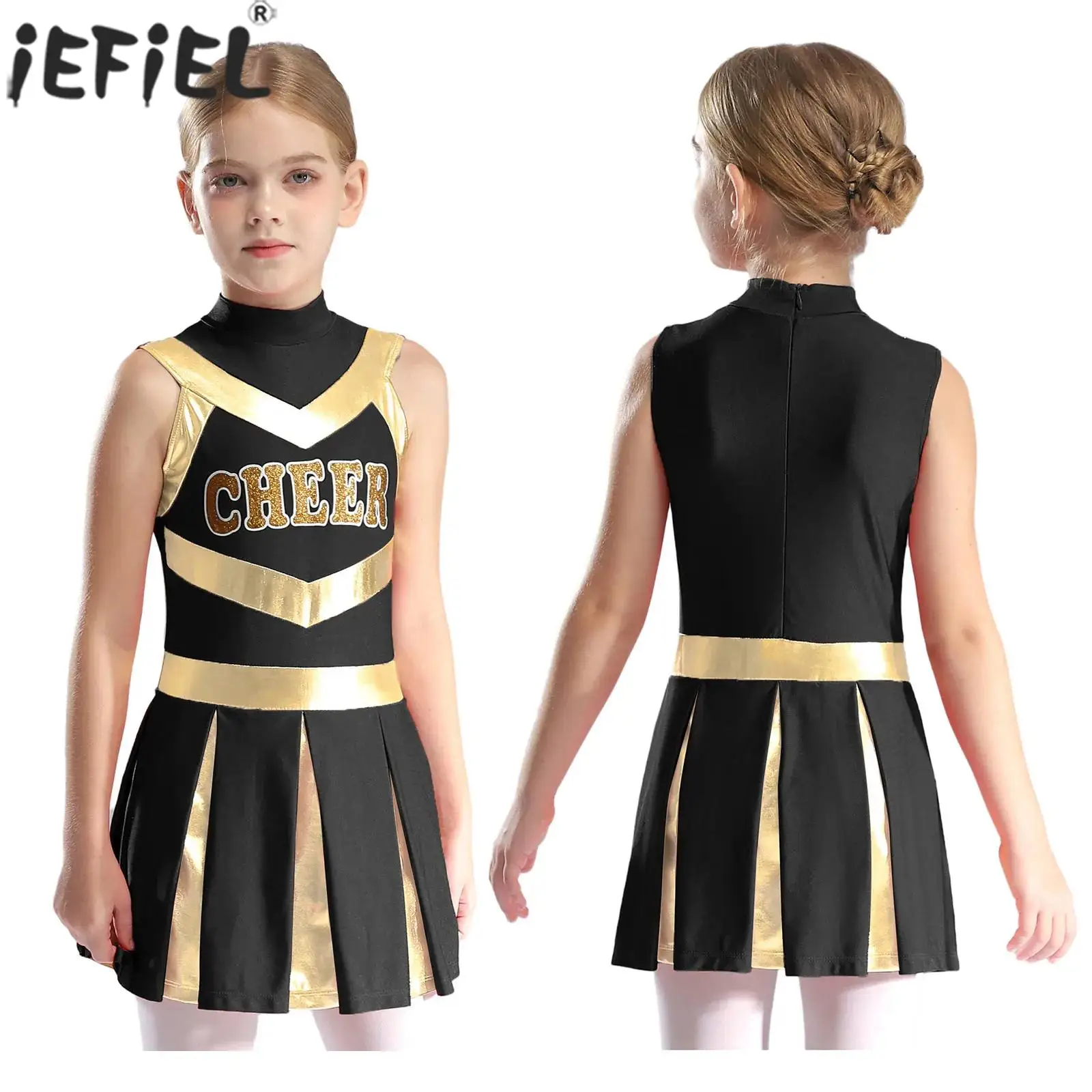 

6-16Y Girl Cheerleading Dance Leotard Dress Halloween School Show Sports Meeting Birthday Party Cheer Stage Performance Uniform