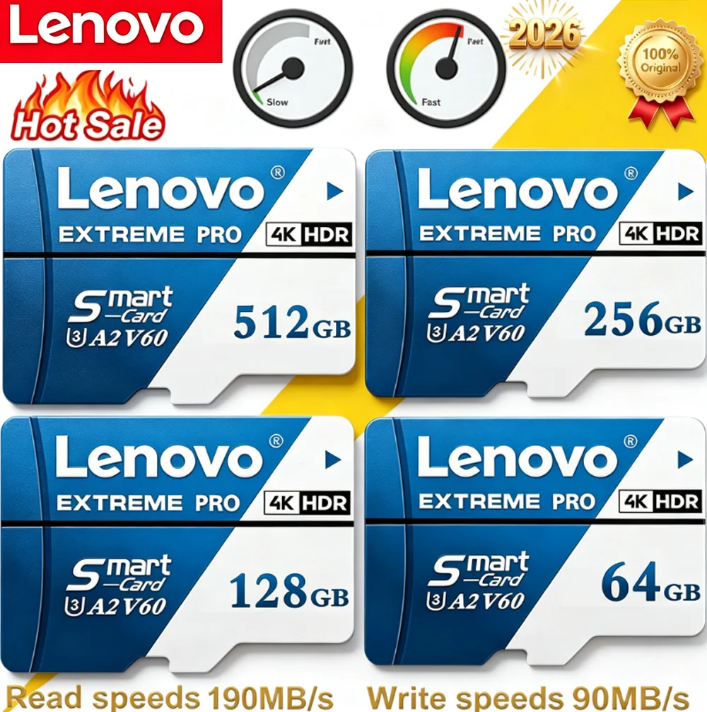 Lenovo Ultra Speed SD Card 512GB/256GB/128GB/64GB UHS-II V60 Memory for Drone Tablet Action Camera Gaming 4K