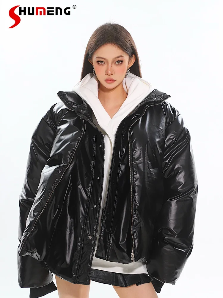 

Women's 2024 Winter New Parkas Thickened Double-layer Design Stand Collar Thick Cotton Jackets Feminine Long Sleeve Black Tops