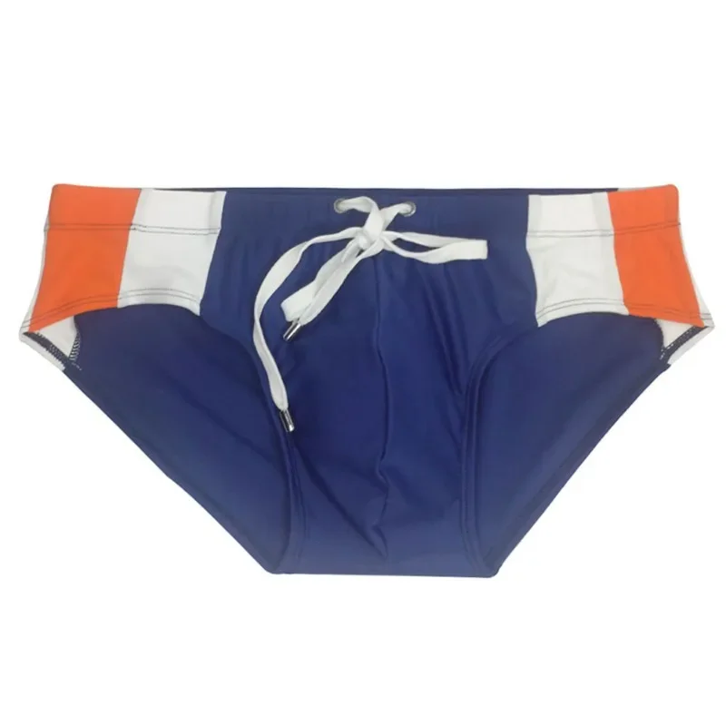 2025Men's side color matching triangle swimming trunks tethered close-fitting fashion trendy men's beach briefs men's UXH332