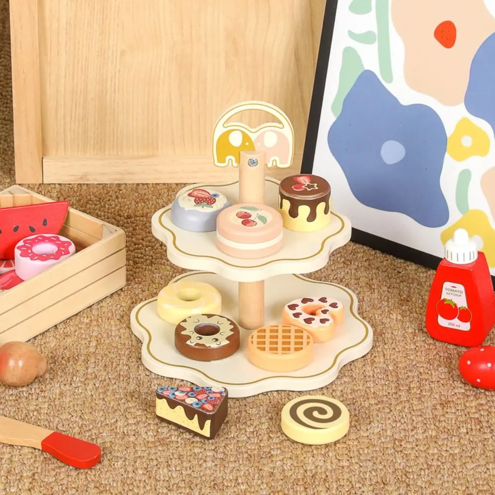 Conjunto de chá da tarde de madeira simulação cedo educacional conjunto de chá jogar montessori diy miniatura fingir jogar cozinha conjunto presentes