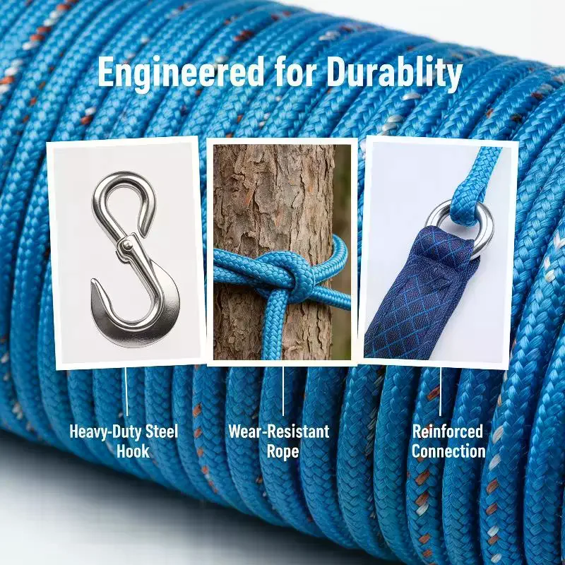 Heavy Duty Nylon Sling With Metal Hook - Wear-resistant - Suitable For Outdoor Hammocks, Tree Swings, And Patio Chairs