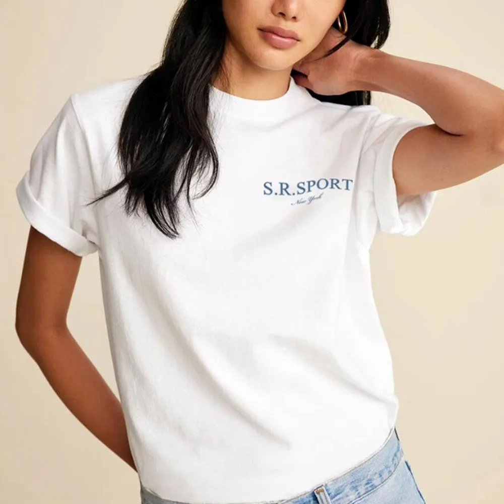 90's Vintage Sport Make You Health Letters Printing T Shirts White Loose Cotton Short Sleeve Tops Crewneck Casual Tees Women