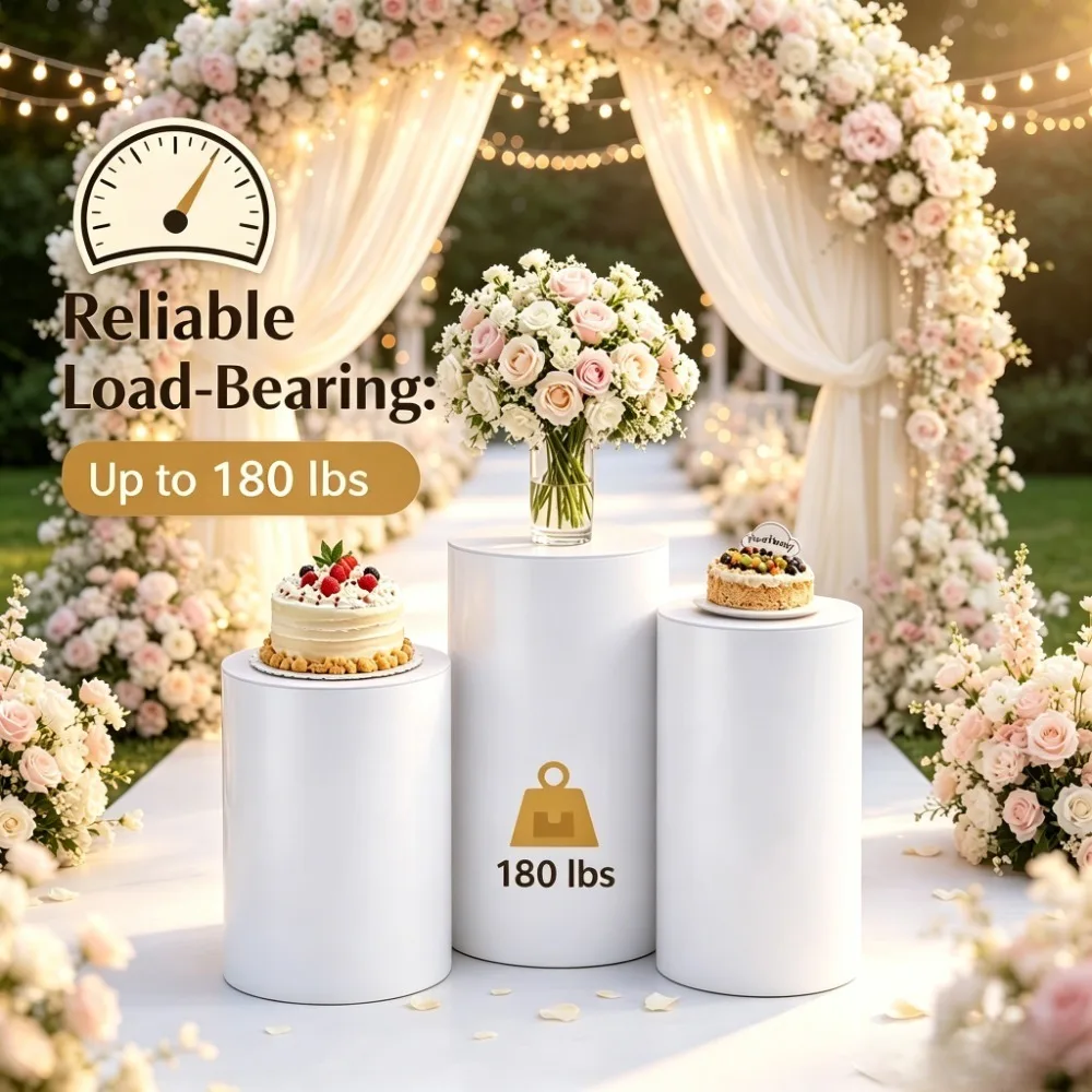Event Party - 3/5Pcs White Cylinder Pedestal Stands, Round
