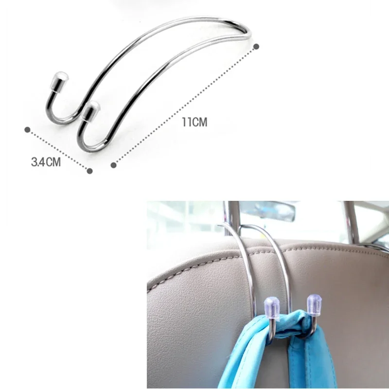 2PCS Multi-functional Metal Auto Car Seat Headrest Hanger Bag Hook Holder for Bag Purse Cloth Grocery Storage Auto Fastener Clip