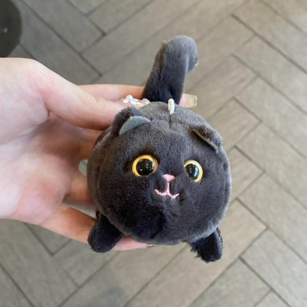 3D Eyes Cat Tail Wagging Keychain Spinning Tail Cartoon Plush Black Cat Pendant Squeezing Cute Cat Plush Keychain