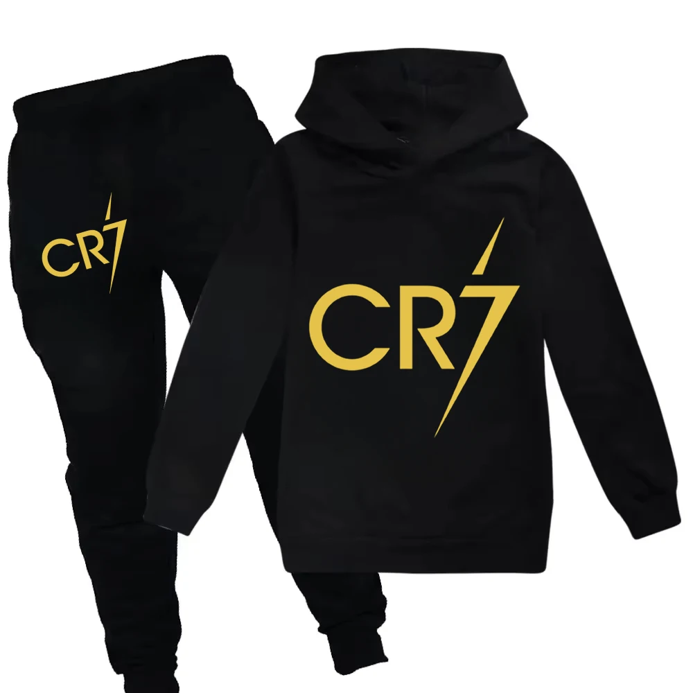 3-12 سنة ملابس الأطفال هوديي + السراويل دعوى 2 قطعة مجموعة الصبي رياضية ربيع الخريف البلوز مجموعة كرة القدم CR7 الأطفال رياضية
