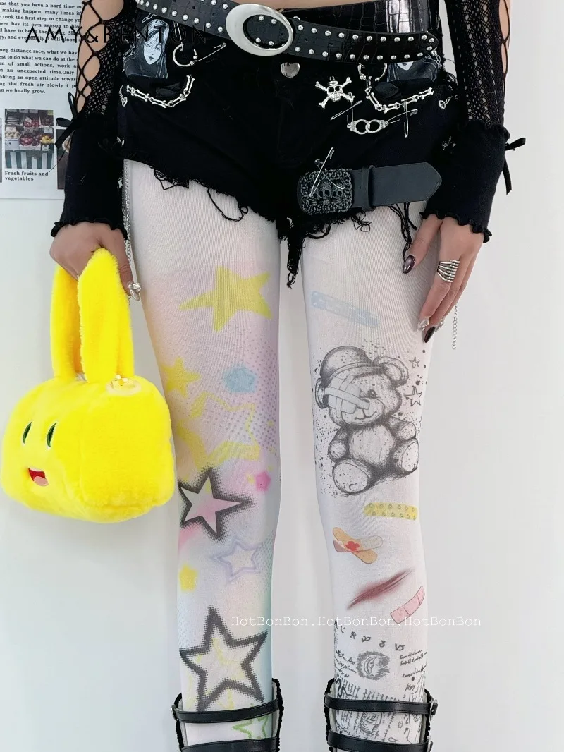 

Sweet Cute Cartoon Print Pantyhose Japanese College Style JK Girl Stockings Slim Versatile Subculture Kawaii Over-the-Knee Socks