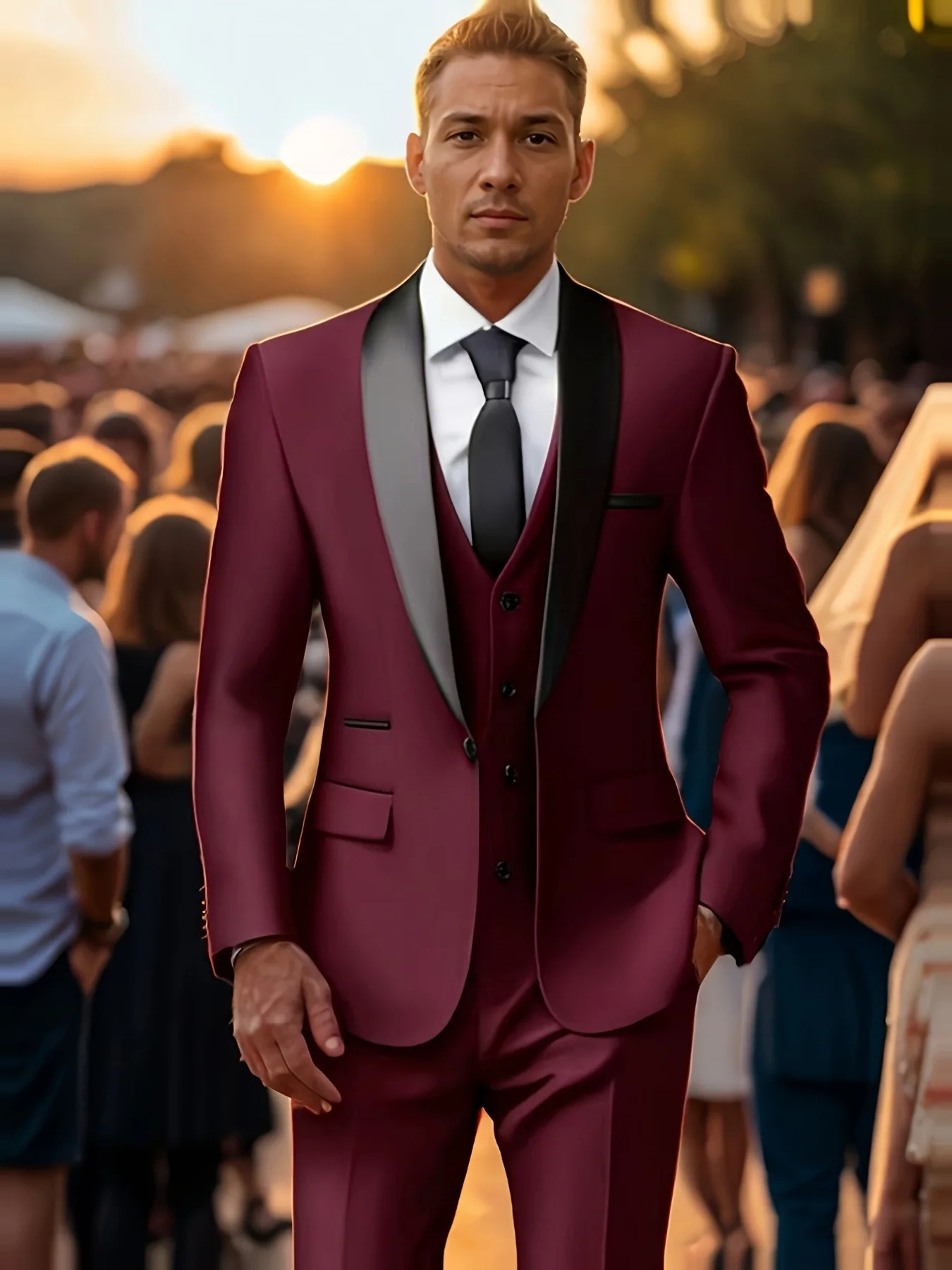 

【Blazer】Мужской костюм-тройка больших размеров, приталенного кроя - темно-серый/черный, для свадеб и официальных мероприятий, а также для работы