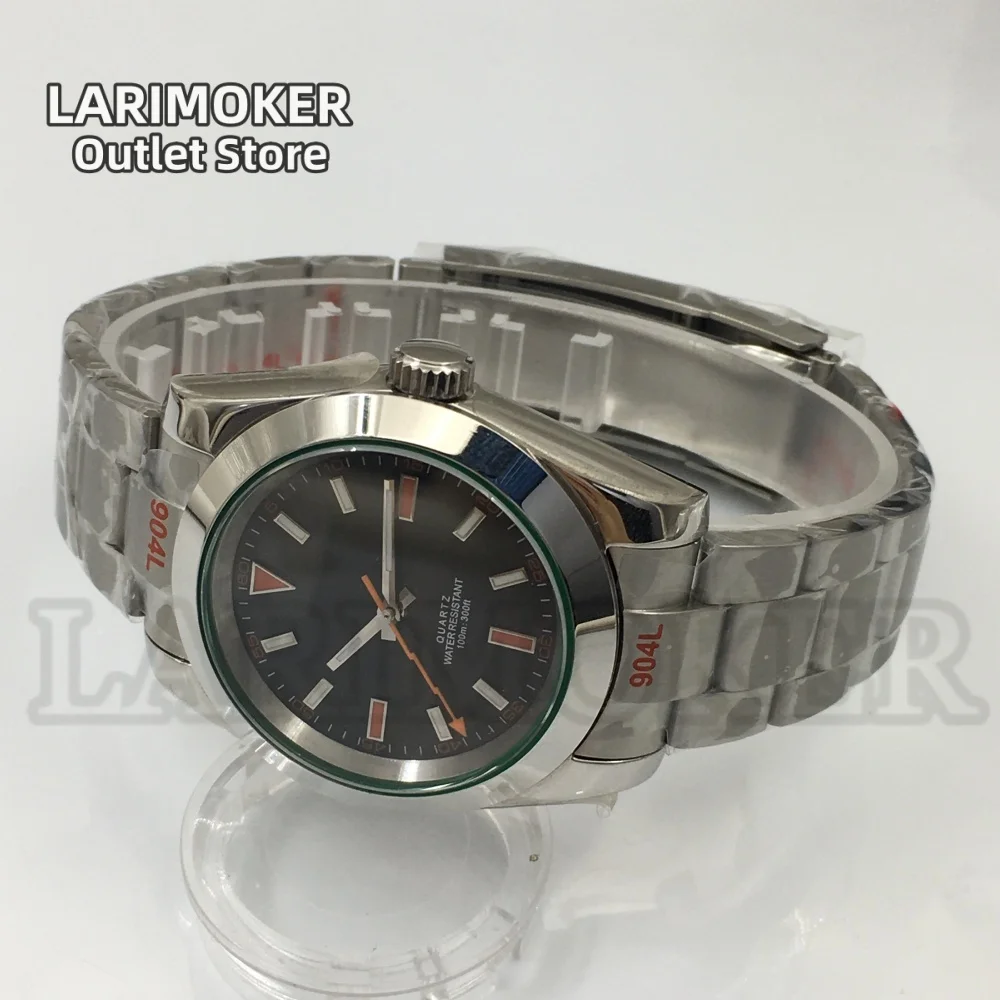 LARIMOKER Ronda515-12h Orologio al quarzo 36mm/39mm Lunetta lucida Vetro zaffiro verde Quadrante bianco nero Bracciale in acciaio con lancetta fulminea