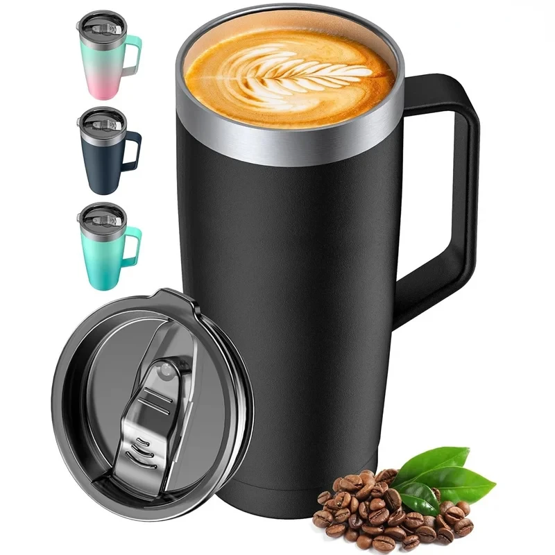 24oz InsulatedTravel Mug Coffee Mug With Lid Handle Travel Mugs Hot Cold Double-Wall Vacuum Cup Stainless Steel Water Bottle