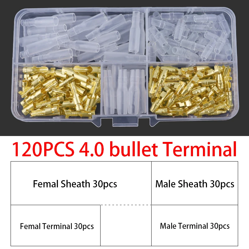 120pcs/set 3.5mm Brass Bullet Connector Terminal Male & Female with Cover