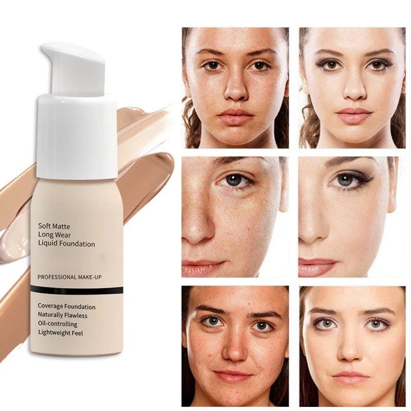 30ML Face Liquid Foundation Waterproof Long-lasting Concealer Foundation Liquid Makeup Matte Base Women Makeup Cosmetics