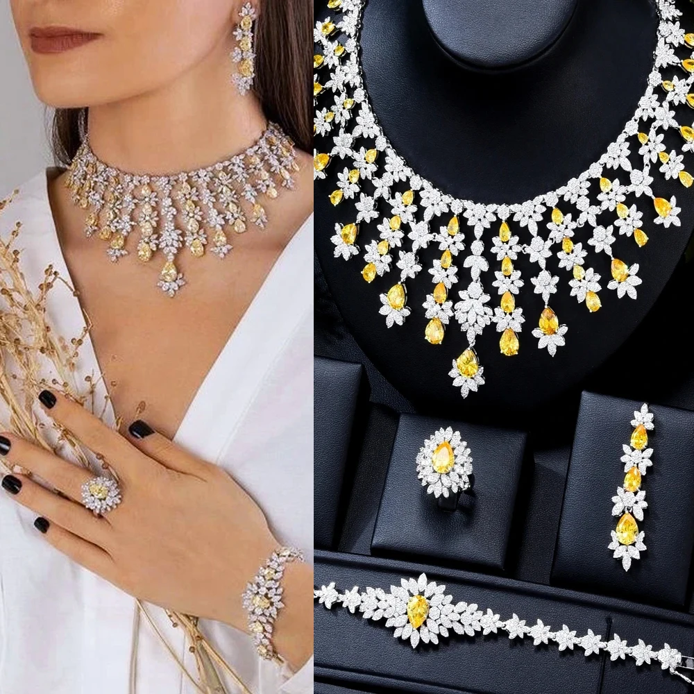 

Missvikki New Fashion Yellow CZ UAE Dubai Bridal Jewelry Sets For Women Wedding Party Nigerian African Necklace Earring Set