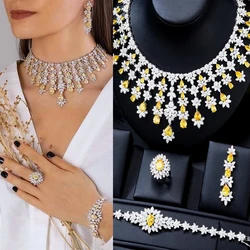 Missvikki New Fashion Yellow CZ UAE Dubai Bridal Jewelry Sets For Women Wedding Party Nigerian African Necklace Earring Set